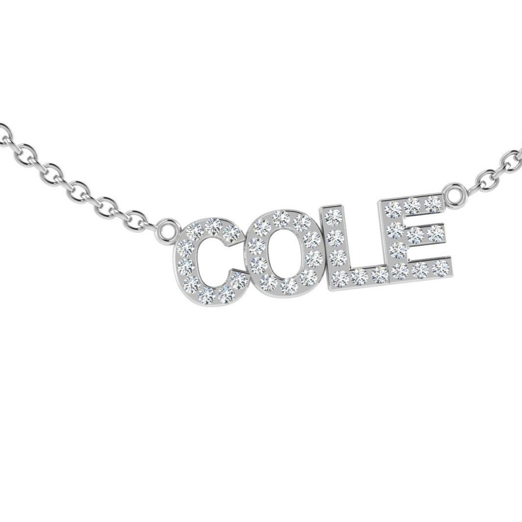 Diamond Block Name Necklace Cole - Thenetjeweler