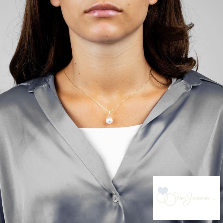 14k Cultured Pearl and Diamond Bail Pendant - Thenetjeweler