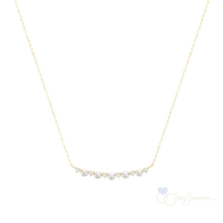 Cultured Pearl & Diamond Bar Necklace Pendants
