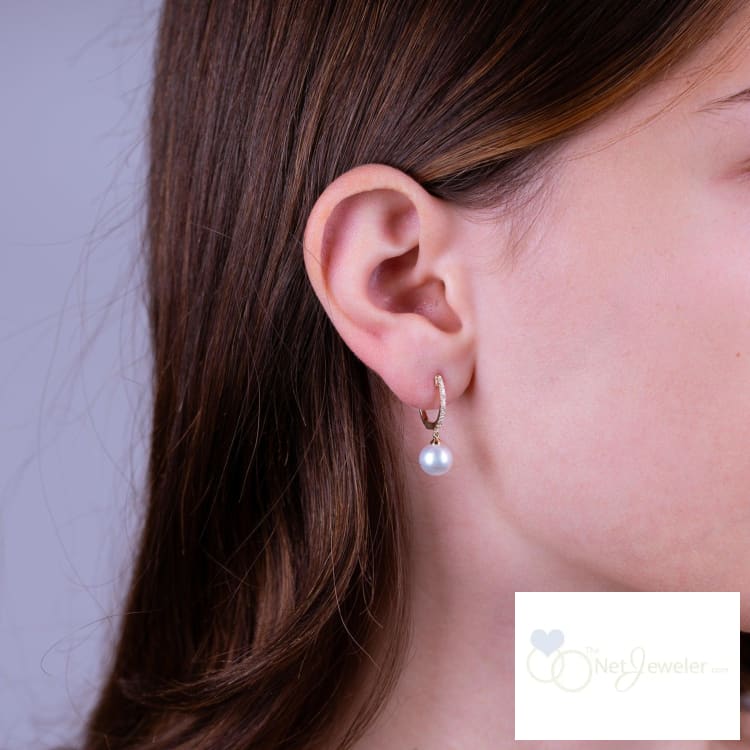 Cultured Pearl & Diamond Dangle Earrings - Earrings