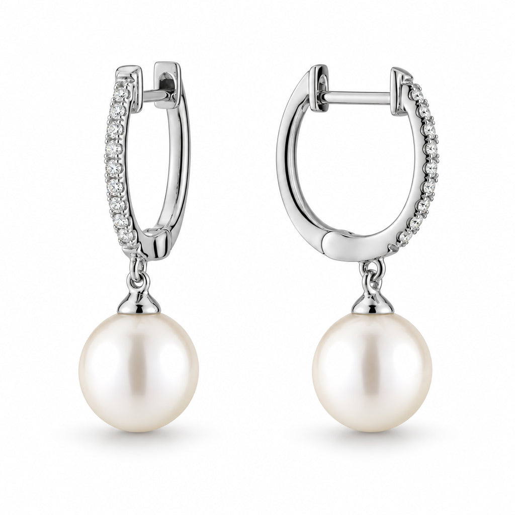 Cultured Pearl & Diamond Dangle Earrings-The Net Jeweler