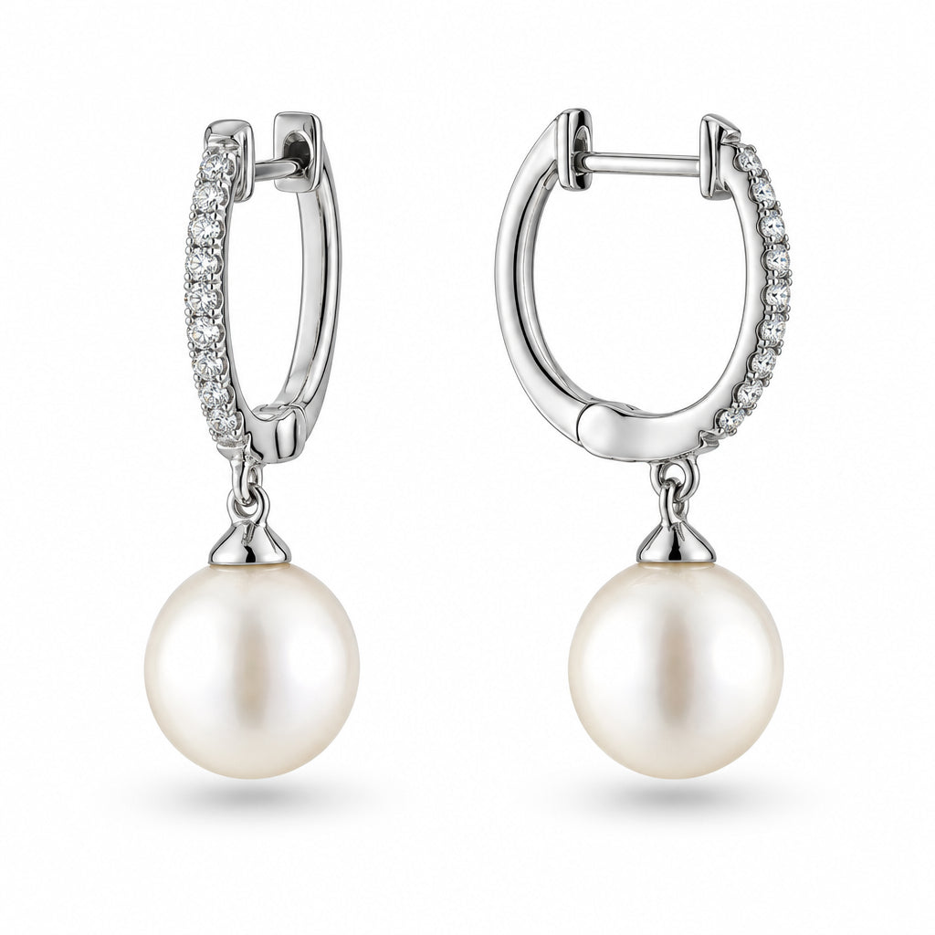 Cultured Pearl & Diamond Dangle Earrings-The Net Jeweler