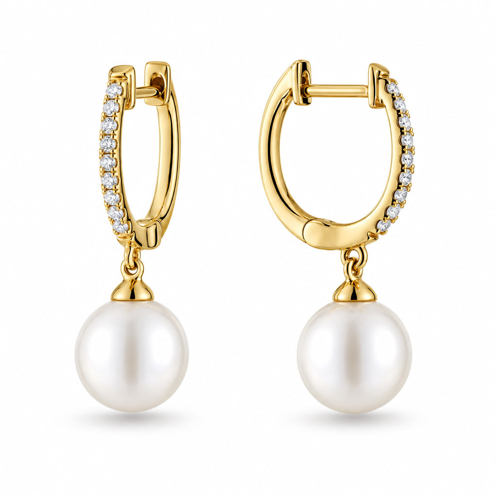 Cultured Pearl & Diamond Dangle Earrings-The Net Jeweler