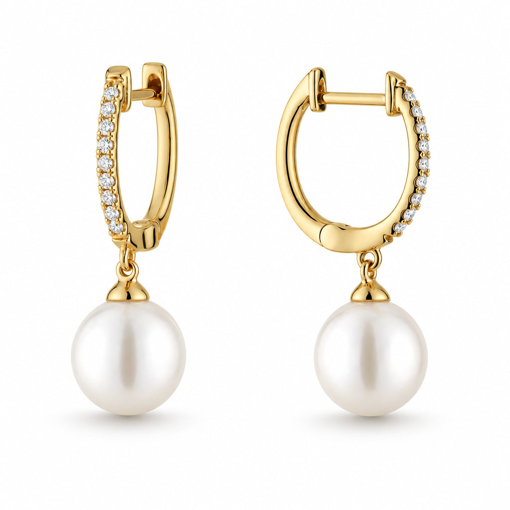 Cultured Pearl & Diamond Dangle Earrings-The Net Jeweler