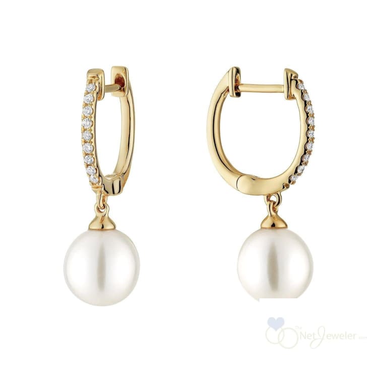 Cultured Pearl & Diamond Dangle Earrings - Yellow Gold / Cultured Pearl - Earrings