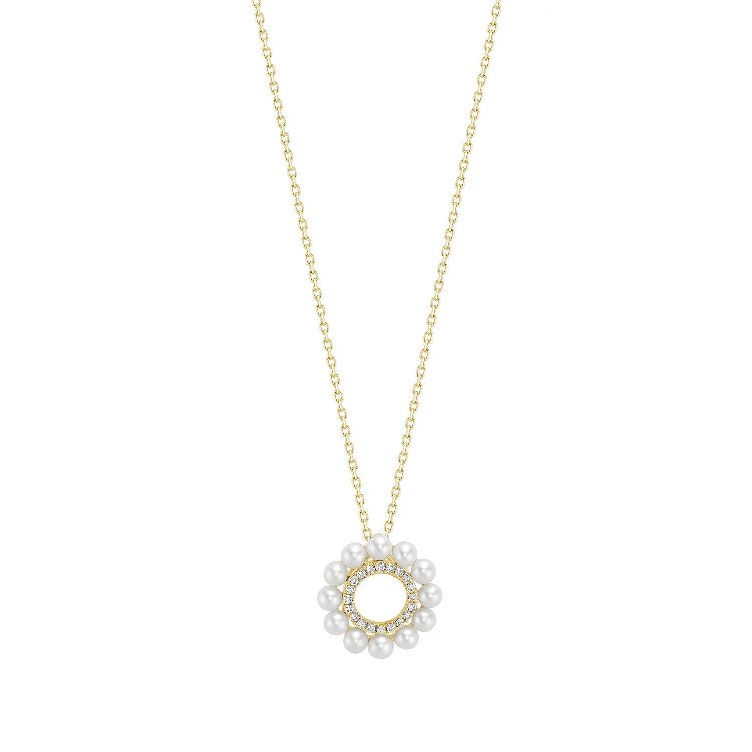 Cultureted Pearls and Diamonds Necklace 14K - Yellow Gold - Necklace