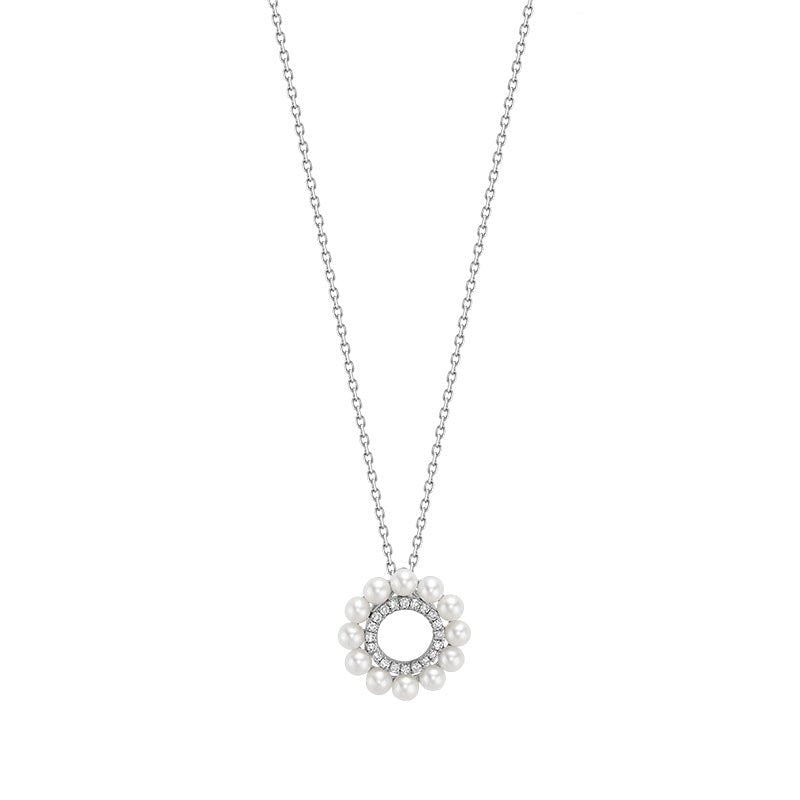 Cultureted Pearls and Diamonds Necklace 14K - Thenetjeweler