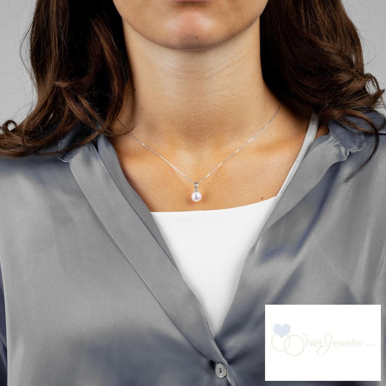 10K Cultured Pearl and Solitaire Diamond Pendant - Thenetjeweler