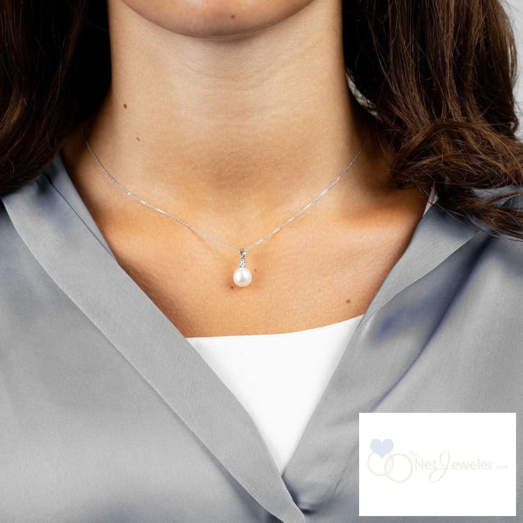 Cultured Pearl & Solitaire Diamond Pendant - Pendants