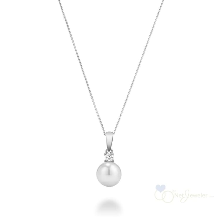 Cultured Pearl & Solitaire Diamond Pendant - White Gold / 0.05CTDI / Pearl - Pendants