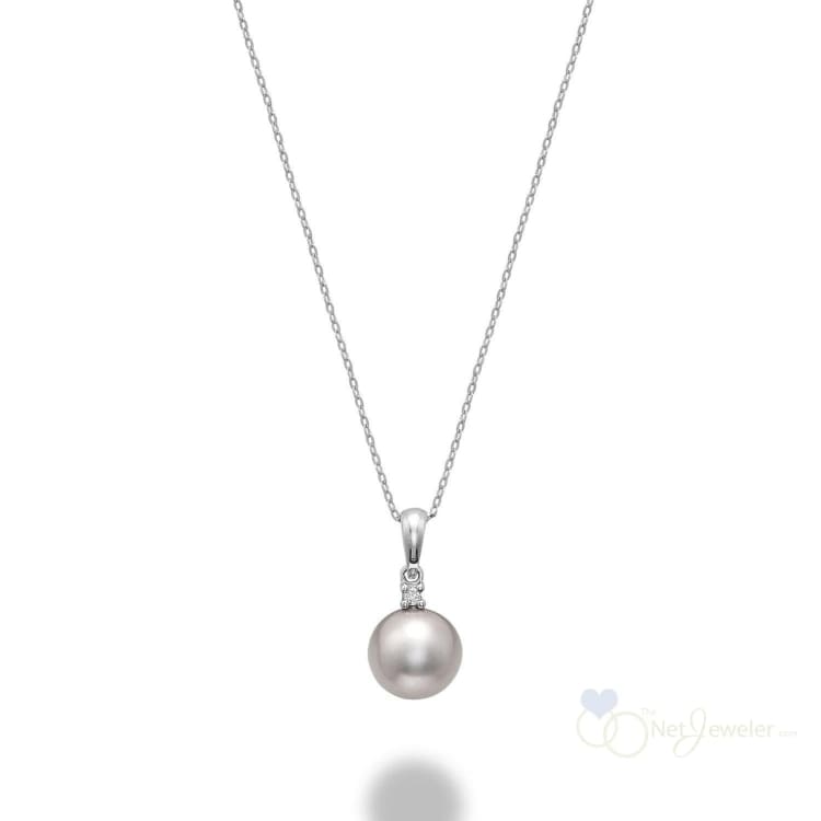10K Cultured Pearl and Solitaire Diamond Pendant - Thenetjeweler