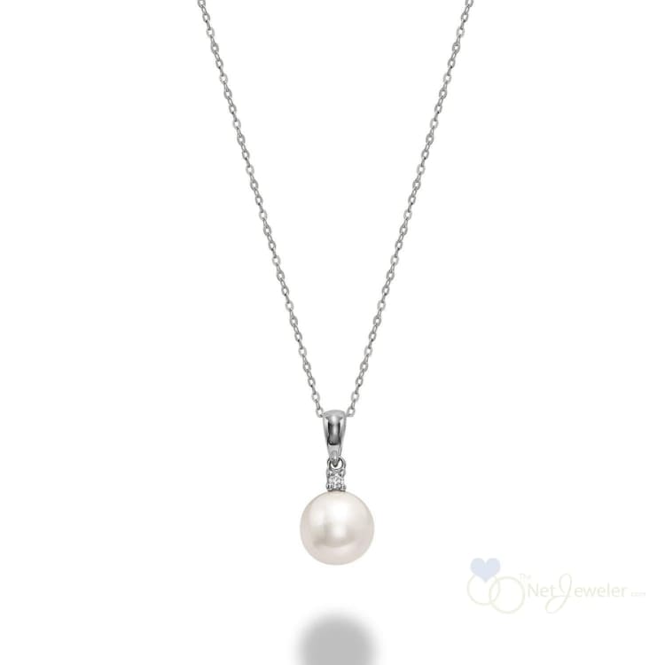 10K Cultured Pearl and Solitaire Diamond Pendant - Thenetjeweler