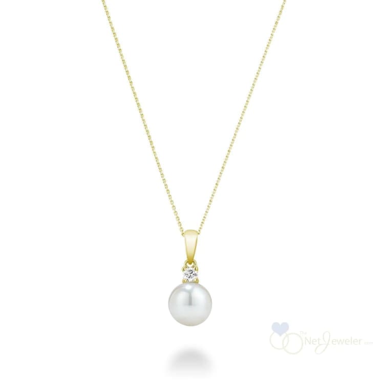 Cultured Pearl & Solitaire Diamond Pendant - Yellow Gold / 0.05CTDI / Pearl - Pendants