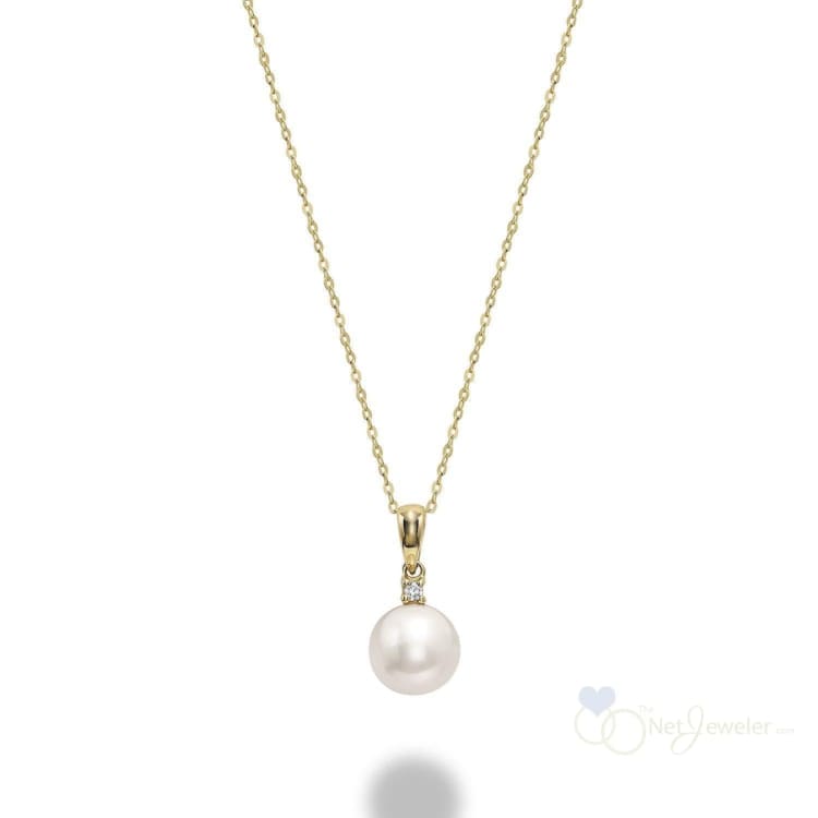 10K Cultured Pearl and Solitaire Diamond Pendant - Thenetjeweler