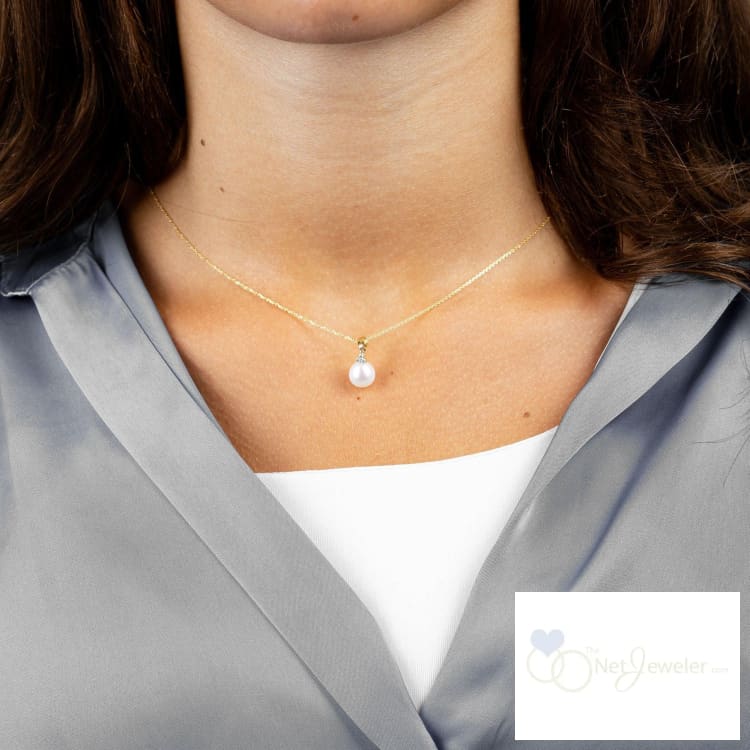 Cultured Pearl & Trinity Diamond Pendant - Pendants