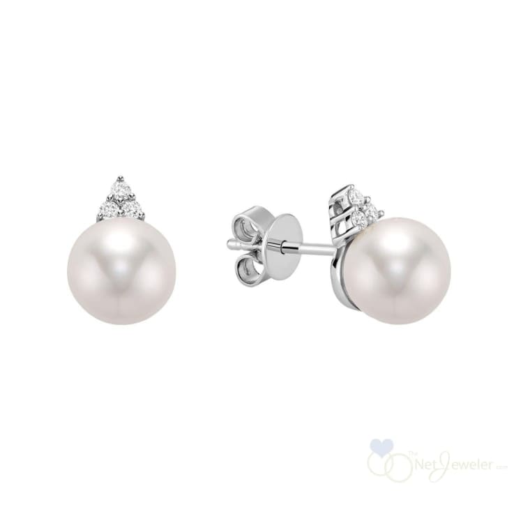 Cultured Pearl & Trinity Diamond Stud Earrings-RNB Jewellery