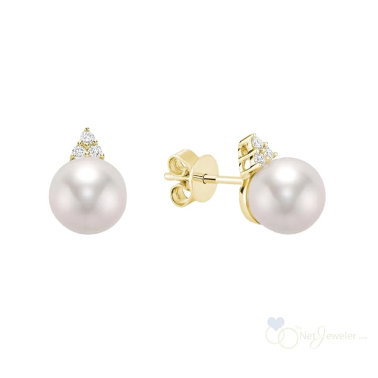 Cultured Pearl & Trinity Diamond Stud Earrings-RNB Jewellery
