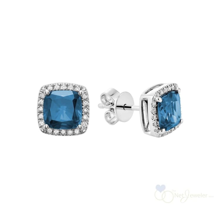 Cushion Colored Stone & Diamond Halo Stud Earrings-RNB Jewellery