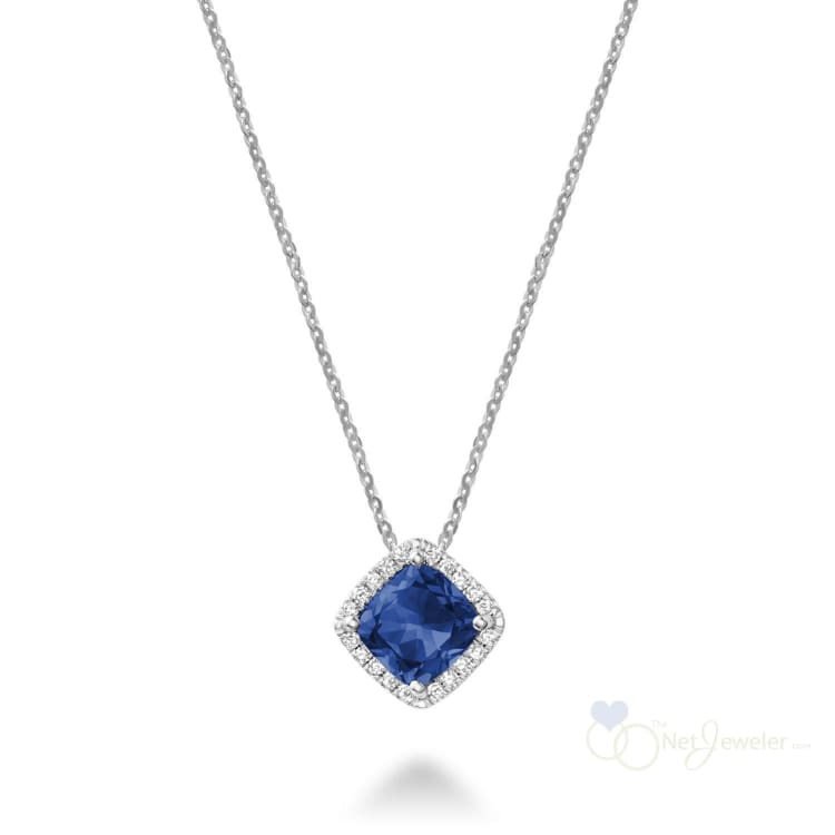 Cushion Cut Colored Stone Halo Diamond Pendant-RNB Jewellery