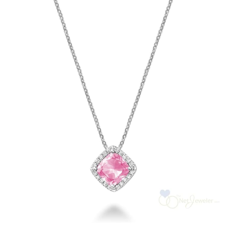 Cushion Cut Colored Stone Halo Diamond Pendant-RNB Jewellery