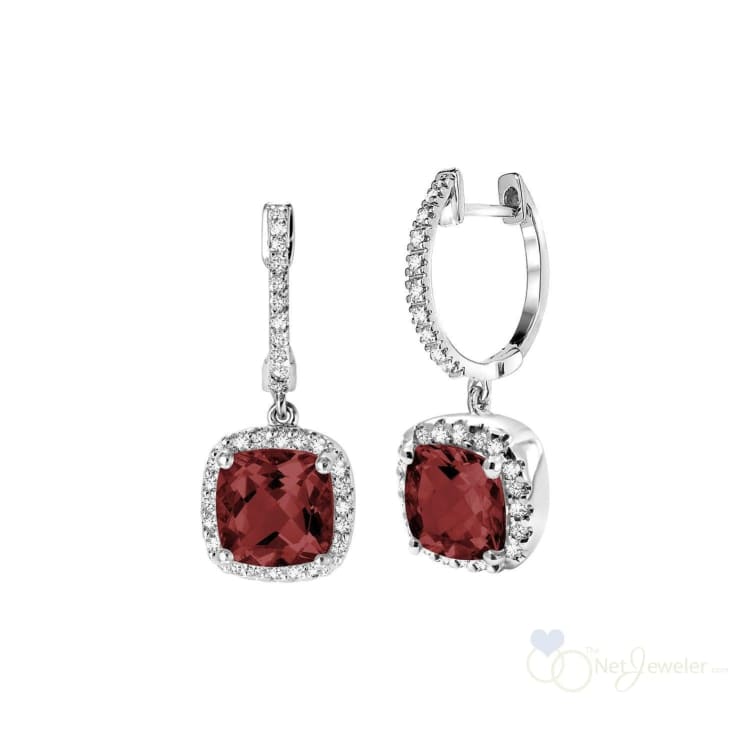 Cushion Cut Precious Stone & Diamond Halo Dangle Earrings-RNB Jewellery
