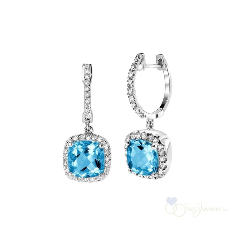 Cushion Cut Precious Stone & Diamond Halo Dangle Earrings-RNB Jewellery