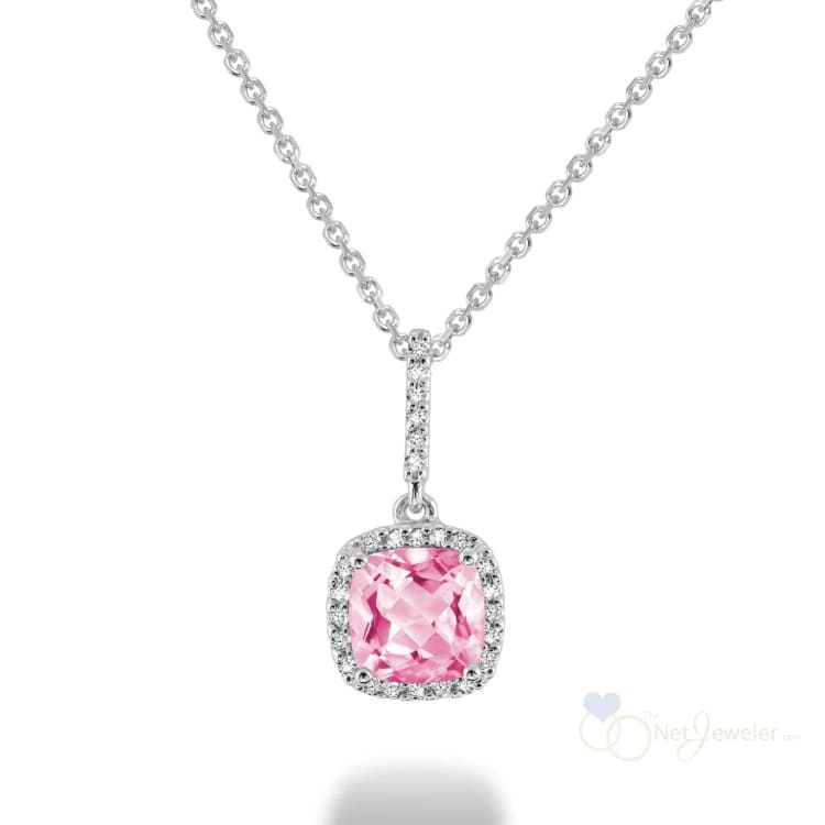 Cushion Cut Precious Stone & Diamond Halo Pendant-RNB Jewellery