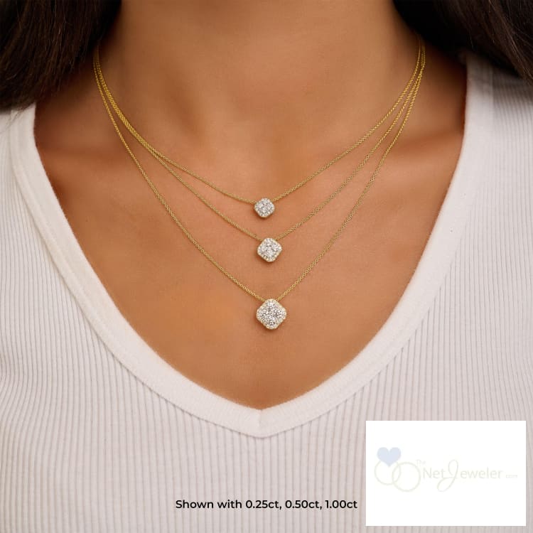 Cushion Illusion Set Diamond Necklace-RNB Jewellery