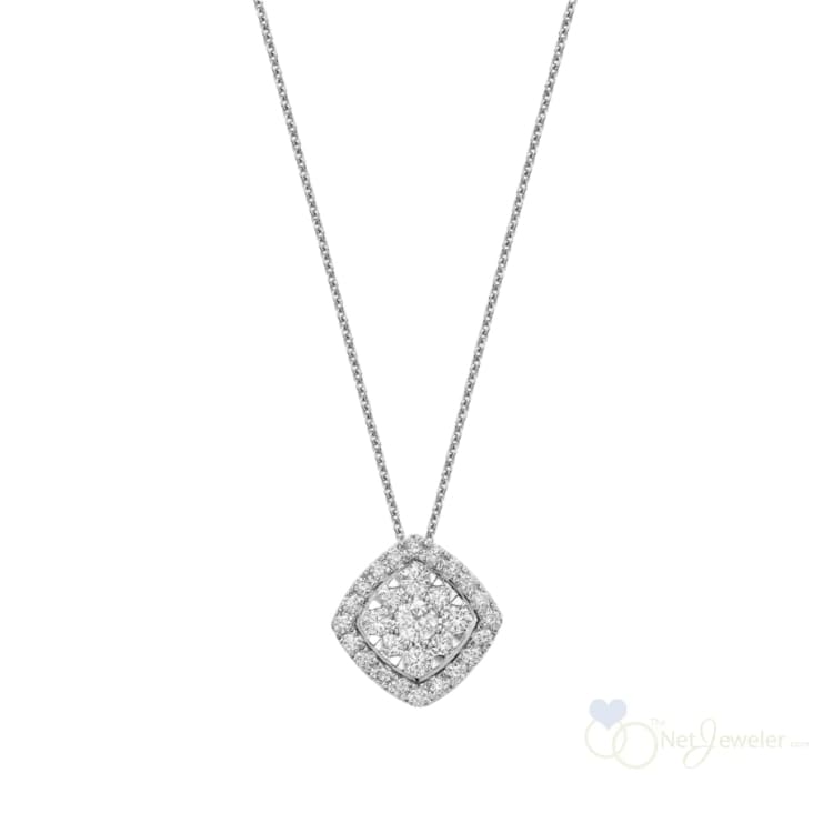 Cushion Shape Pave Halo Diamond Pendant - White Gold / Closeout - Pendants