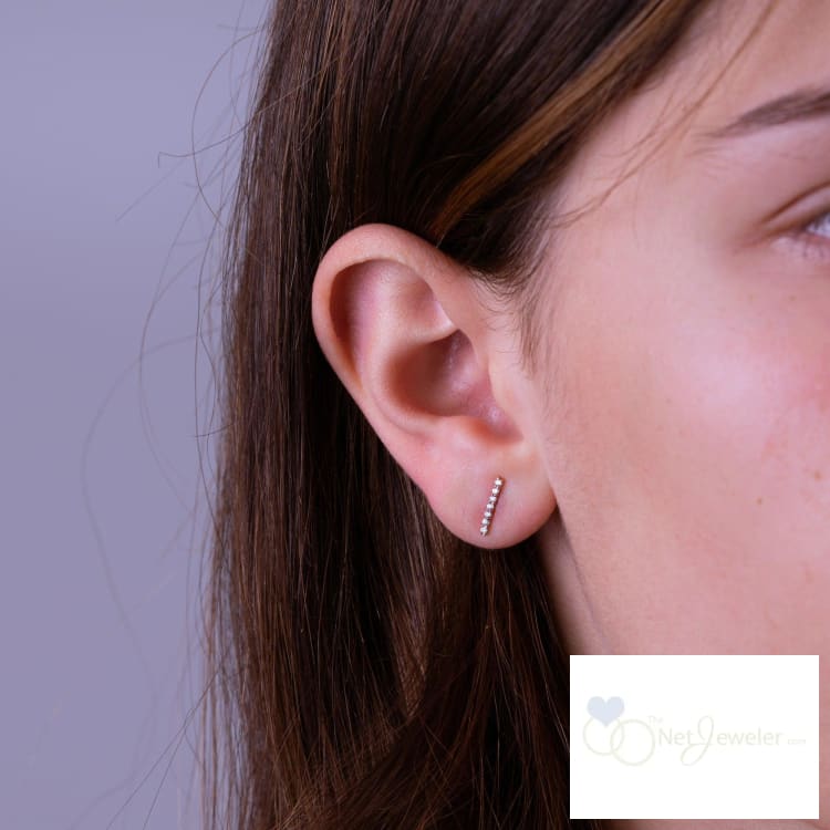 Diamond Bar Stud Earrings-RNB Jewellery
