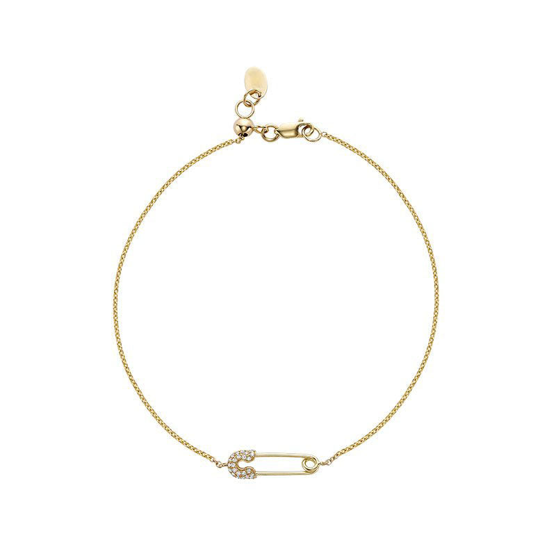 Diamond Safety Pin Chain Bracelet 14 Karat Gold - thenetjeweler