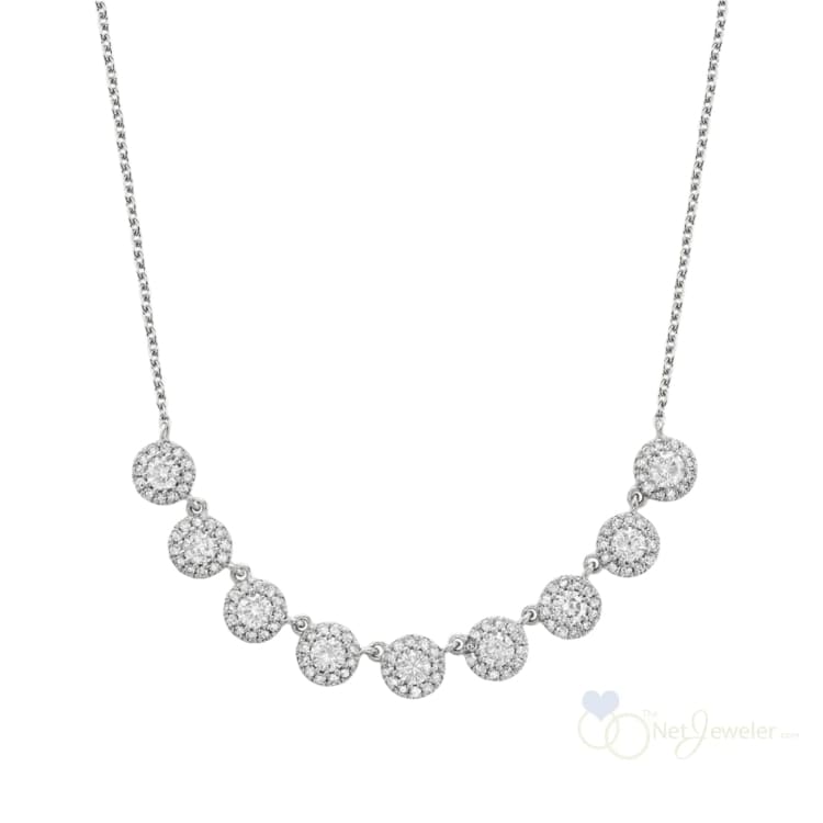 Elongated Multi Halos Diamond Necklace - White Gold / Closeout - Necklaces