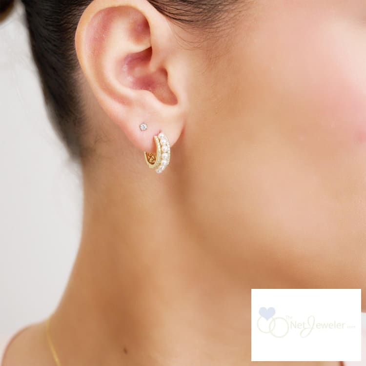 Diamond Pearl Huggie Earrings - Earrings