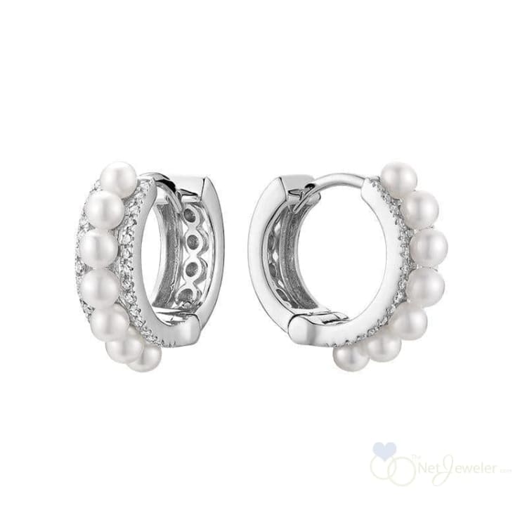 Diamond Pearl Huggie Earrings - White Gold - Earrings