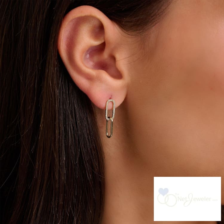 Diamond Stud Paper-Clip Dangle Earrings-Thenetjeweler