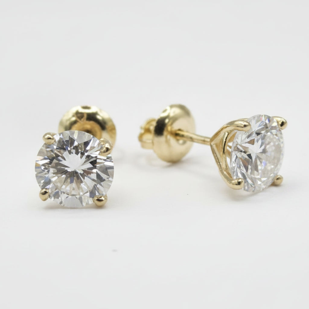 2-carat total weight, VVS EF Lab Grown Diamond Solitaire Stud Earrings set in 14K Gold - Thenetjeweler