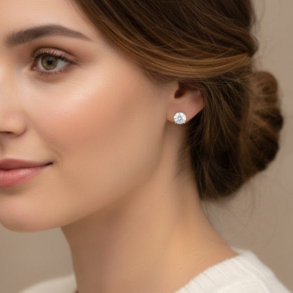 2-carat total weight, VVS EF Lab Grown Diamond Solitaire Stud Earrings set in 14K Gold - Thenetjeweler