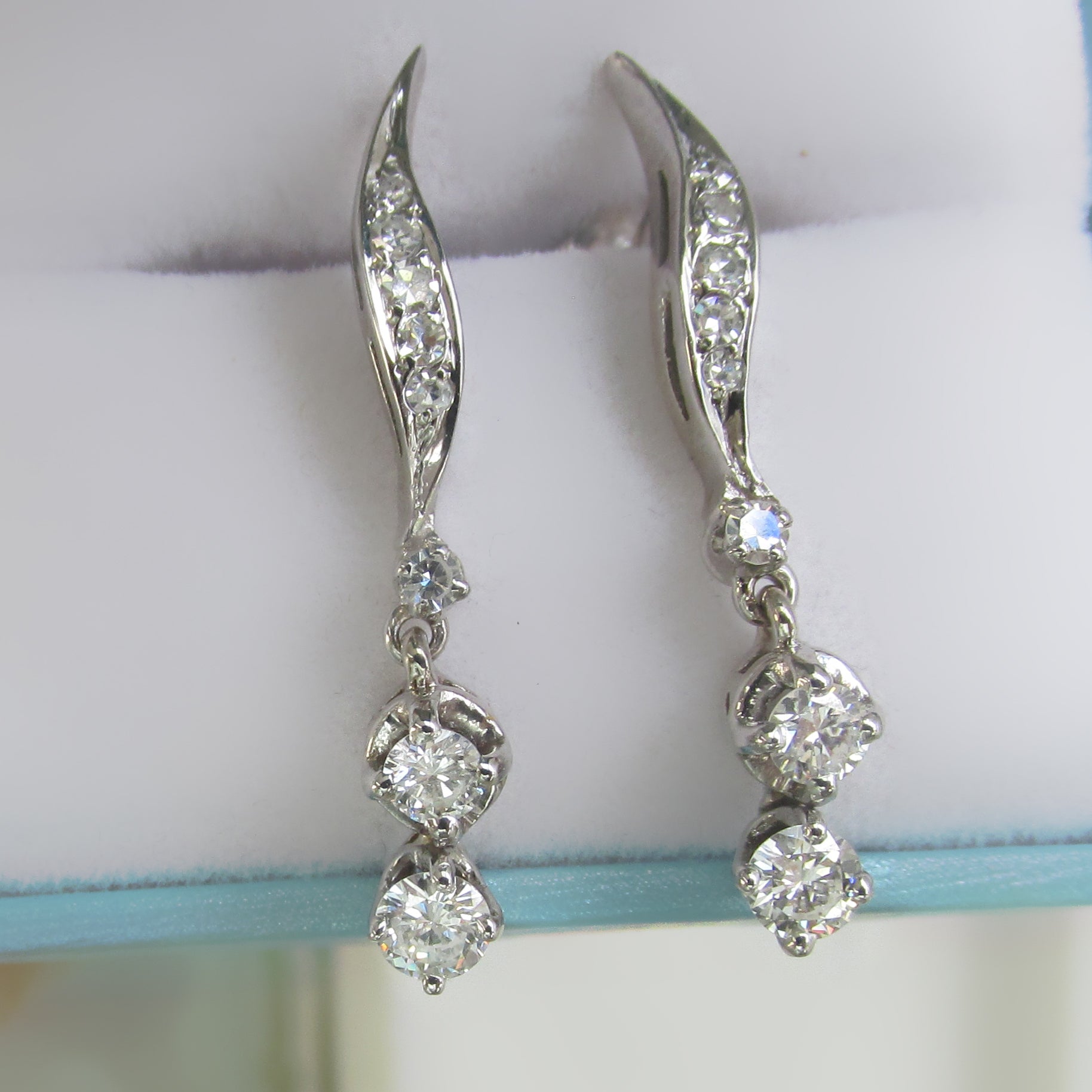 Vintage Natural Round Diamond Dangle Stud Earrings - Thenetjeweler