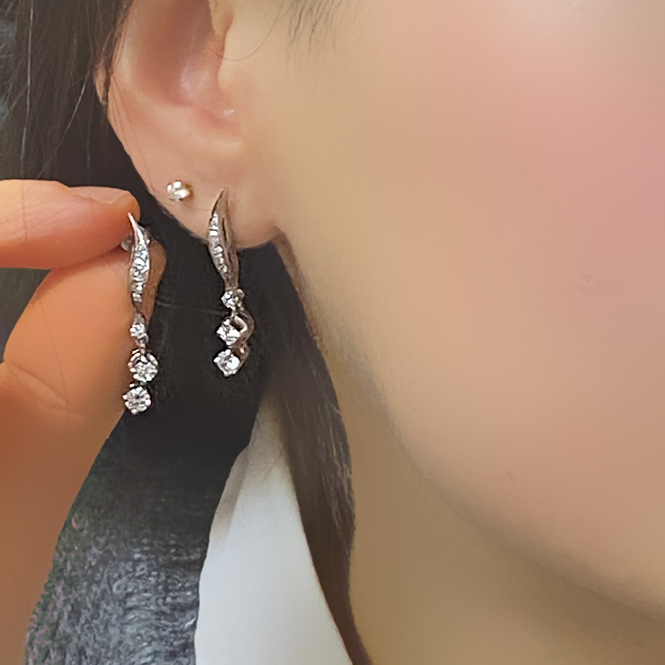 Vintage Natural Round Diamond Dangle Stud Earrings Thenetjeweler