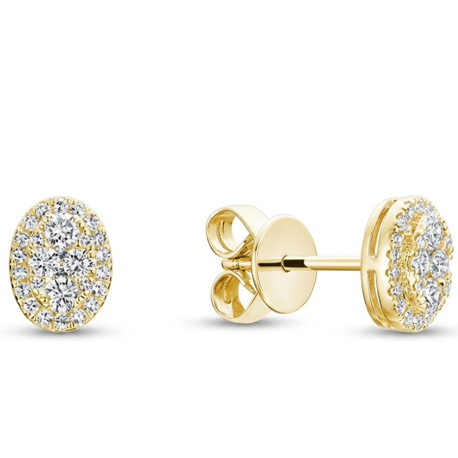 Boucles d'oreilles puces ovales pavées de diamants