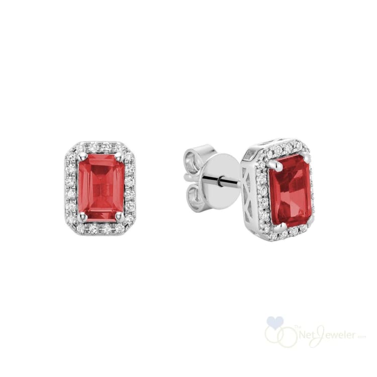Emerald Cut Colored Stone & Diamond Halo Stud Earrings-The Net Jeweler
