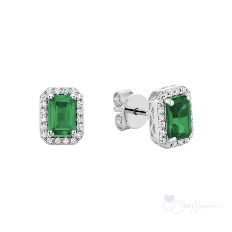 Emerald Cut Colored Stone & Diamond Halo Stud Earrings-RNB Jewellery