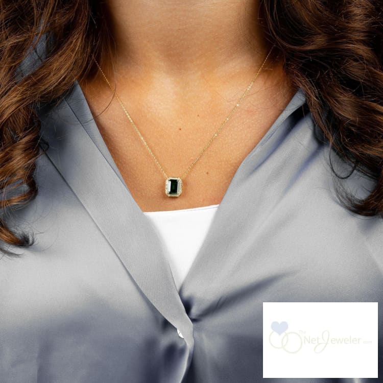 Emerald Cut Colored Stone & Diamond Pendant-RNB Jewellery
