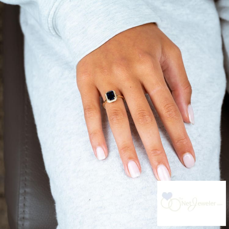 Emerald Cut Gemstone & Diamond Ring-RNB Jewellery