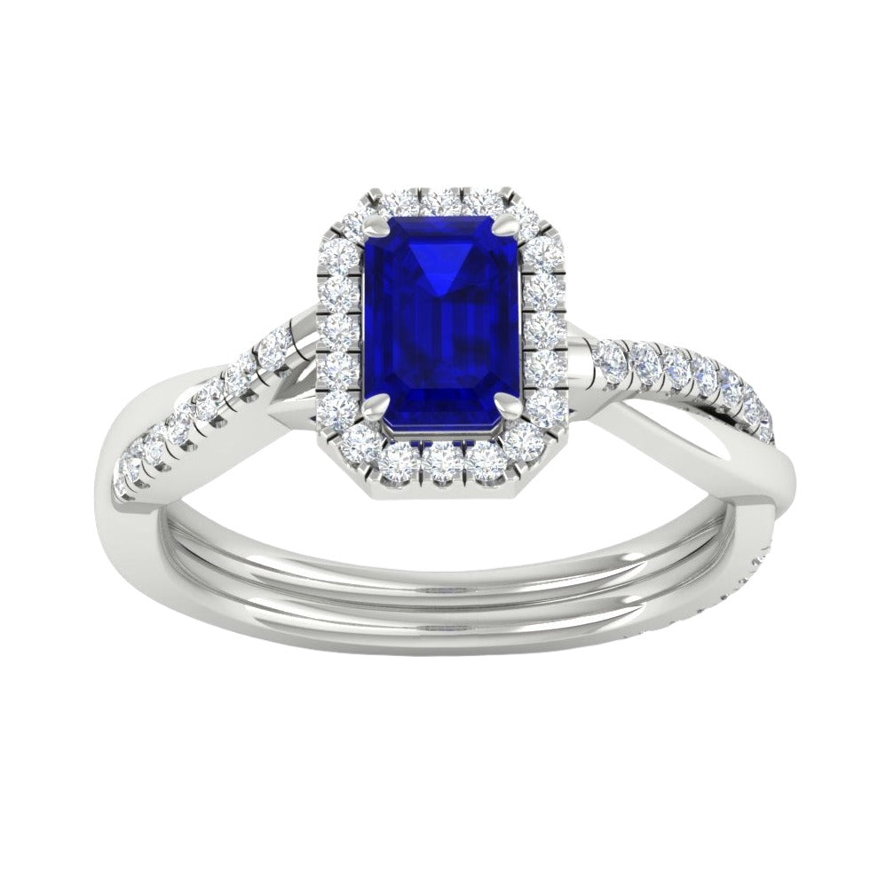 Emerald Cut Sapphire Twisted Halo Ring - Thenetjeweler