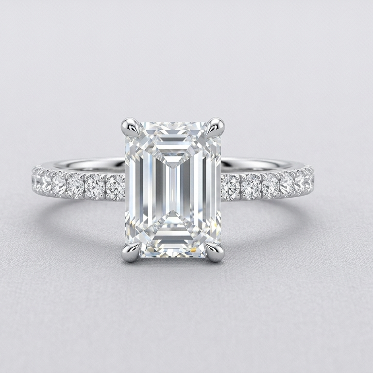 Emerald Cut Lab-Grown Diamond Engagement Ring with Side Stones 14K Gold