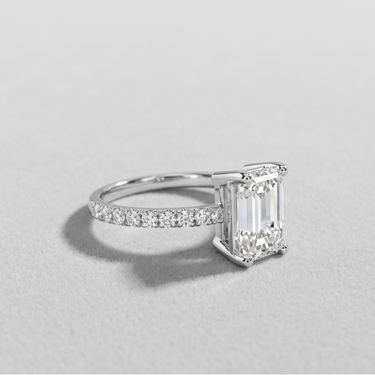 Emerald Cut Lab-Grown Diamond Engagement Ring with Side Stones 14K Gold
