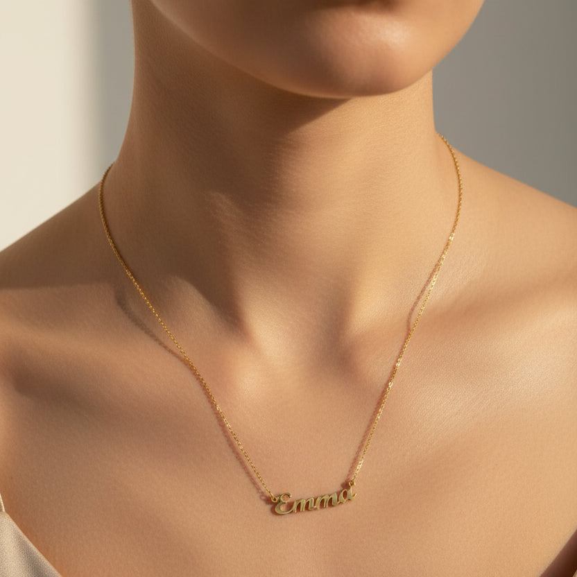 Emma Name Necklace – Dainty Minimalist 14K Gold Script Necklace
