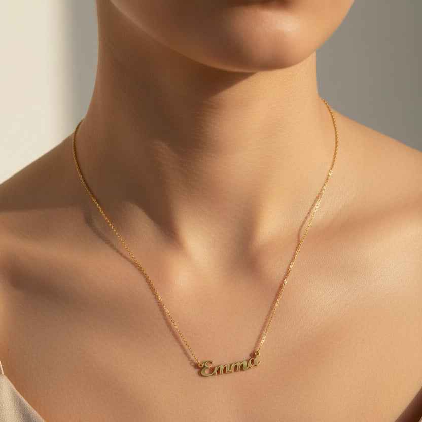 Emma Name Necklace – Dainty Minimalist 14K Gold Script Necklace