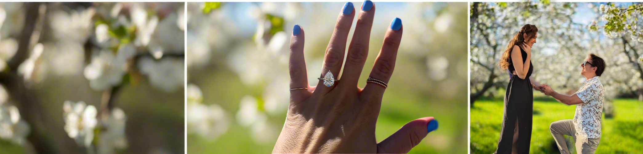 The image displays a hand wearing a pear-shaped diamond engagement ring, a popular and distinctive style.
Design:
Pear-shaped diamonds feature a unique blend of a rounded end and a single pointed tip, creating an elegant and elongated appearance.
Symbolism:
This shape is often associated with individuality and emotional strength, and when set in an engagement ring, it symbolizes love, commitment, and eternal brilliance.
Setting Options:
Pear-shaped diamonds can be set as solitaires for a clas